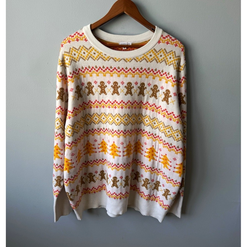 Chic Soul Plus Size 3X Gingerbread Fair Isle Christmas Sweater Holiday Trees